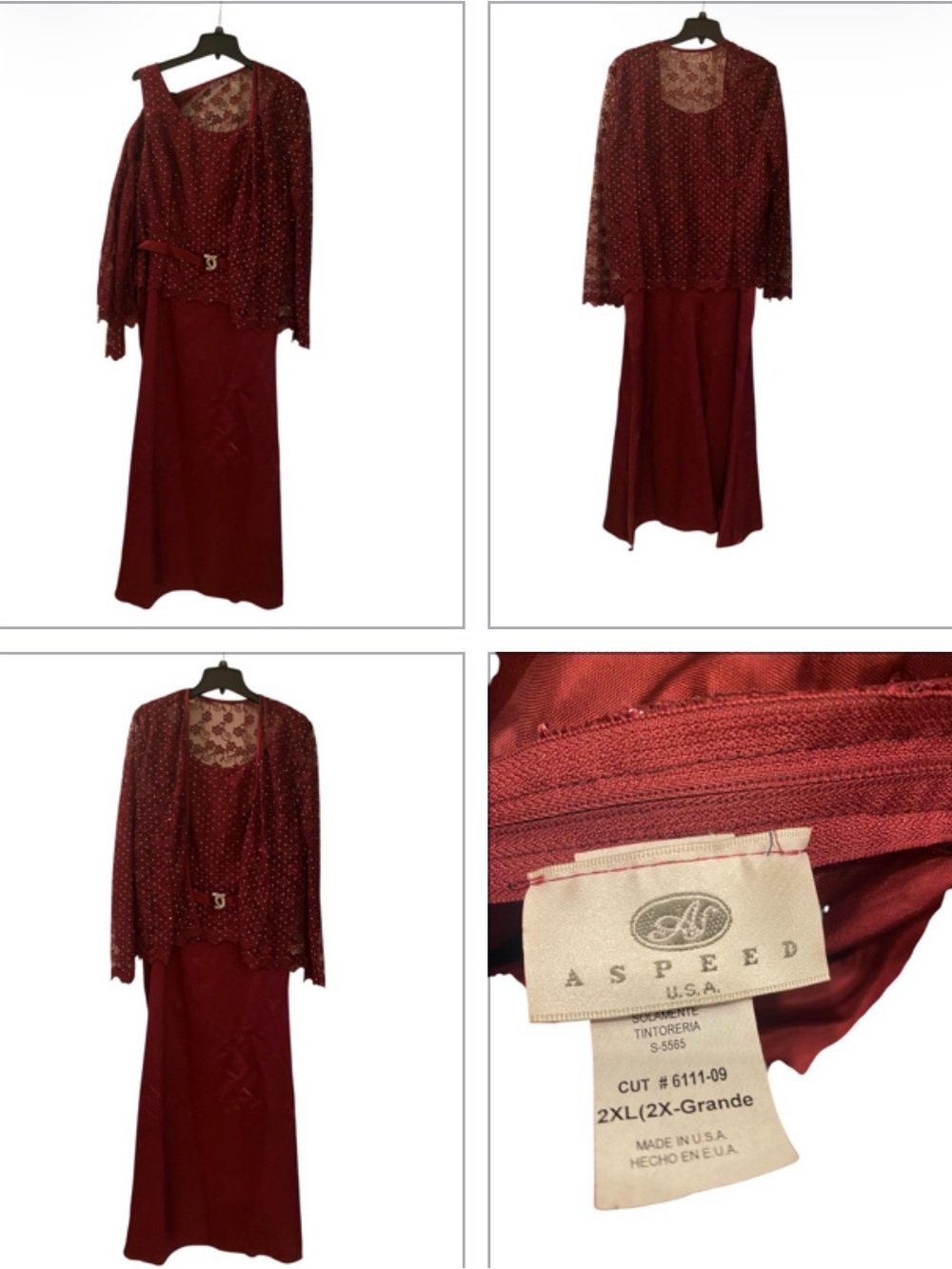 Aspeed Burgundy Lace-Overlay Maxi Skirt Set